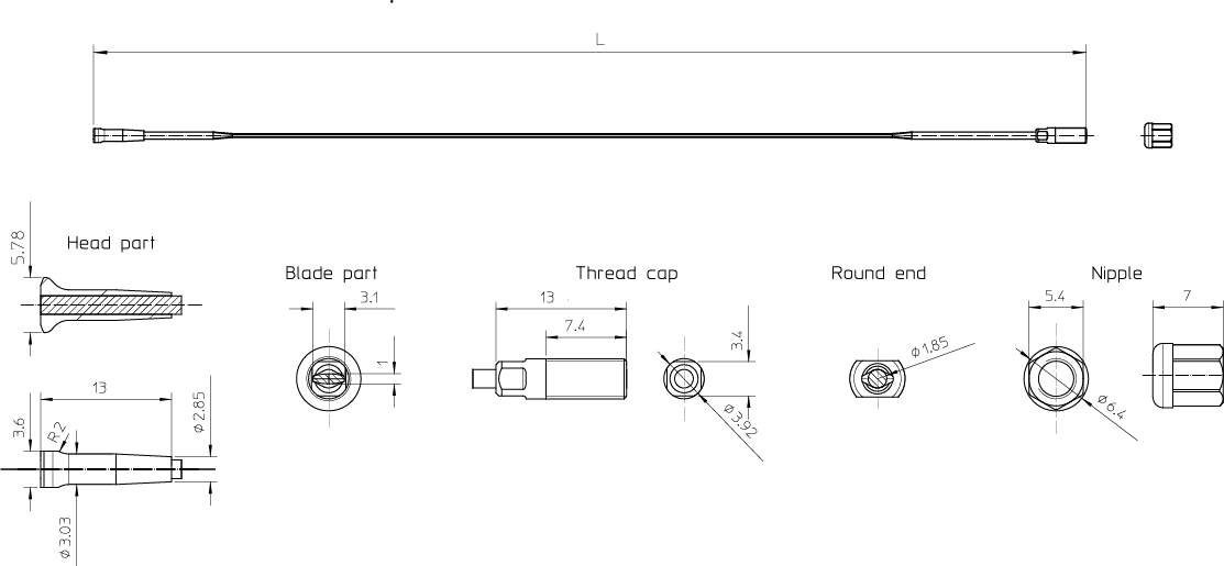 Alpina Carbolite carbon spoke technical drawing and dimensions.