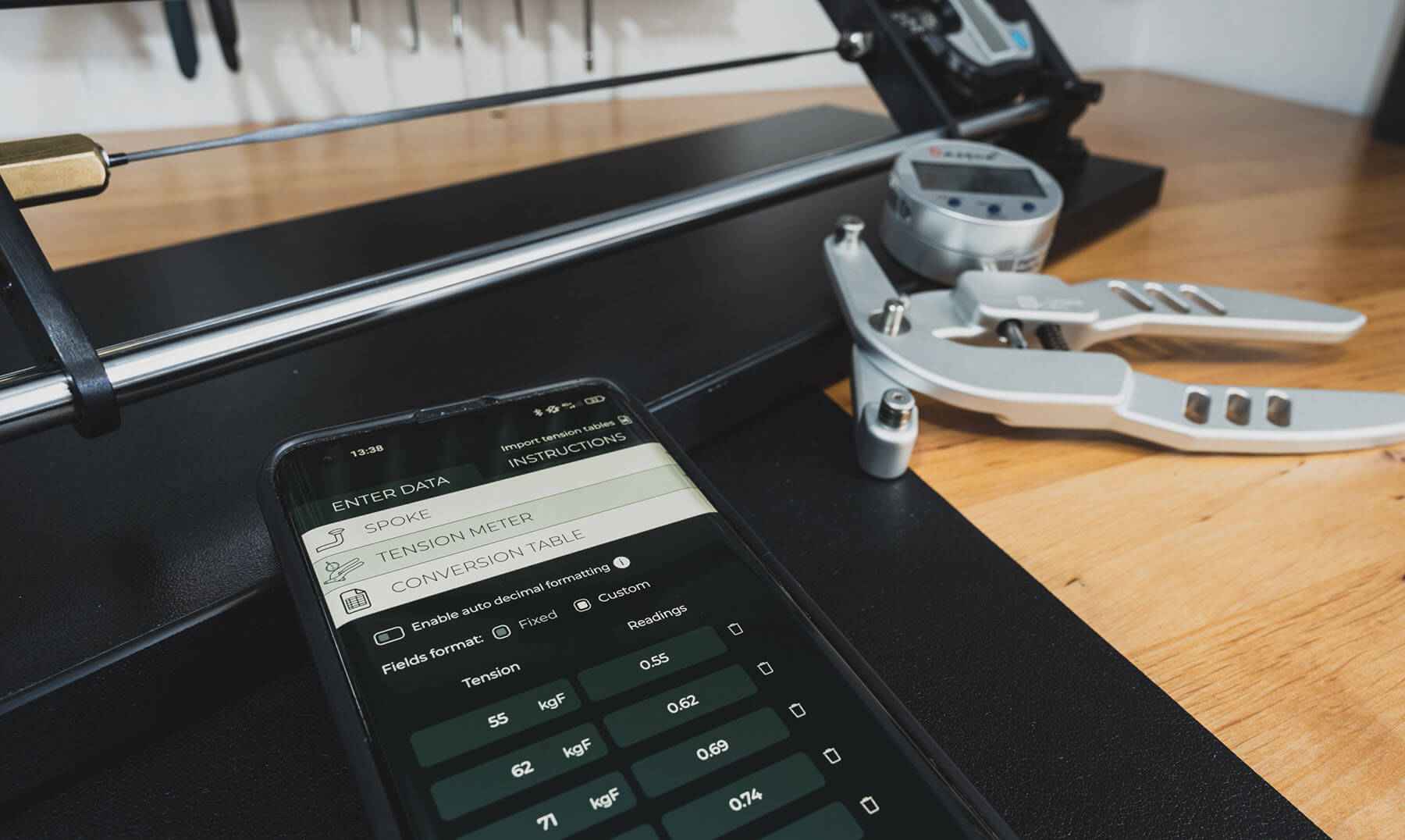 Spoke tension meter calibration, spokecalc DTM tensio