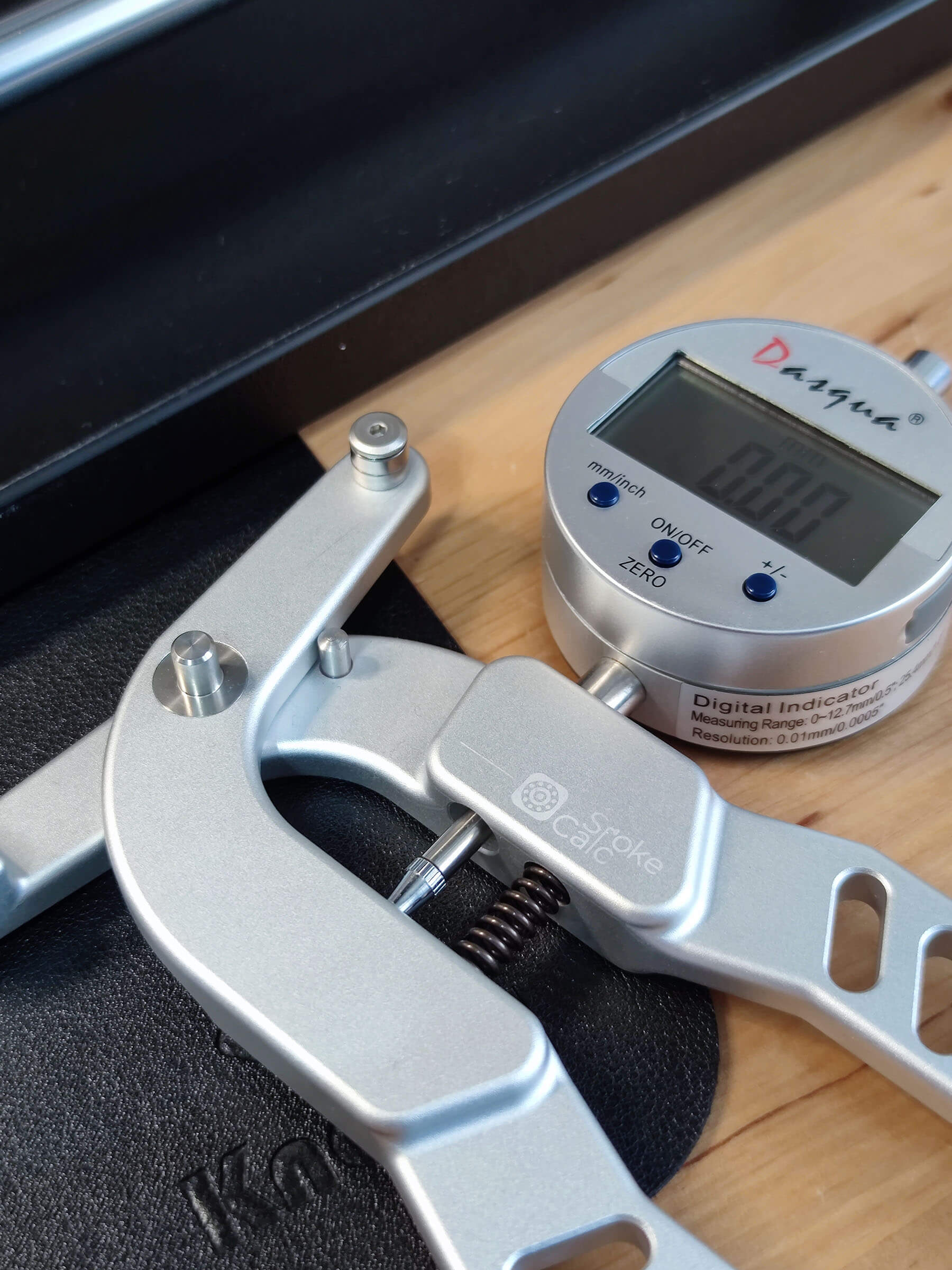 The SpokeCalc DTM spoke tension meter.