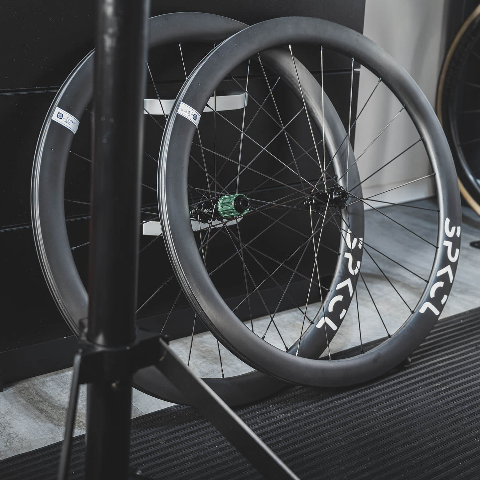 A wheel builder's job is finished and it’s a creation is ready to ride.