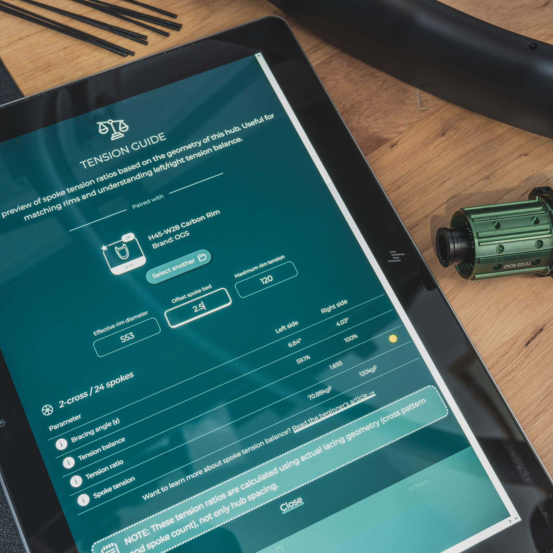 Alpina Hyperlite spoke laced up in a wheel.