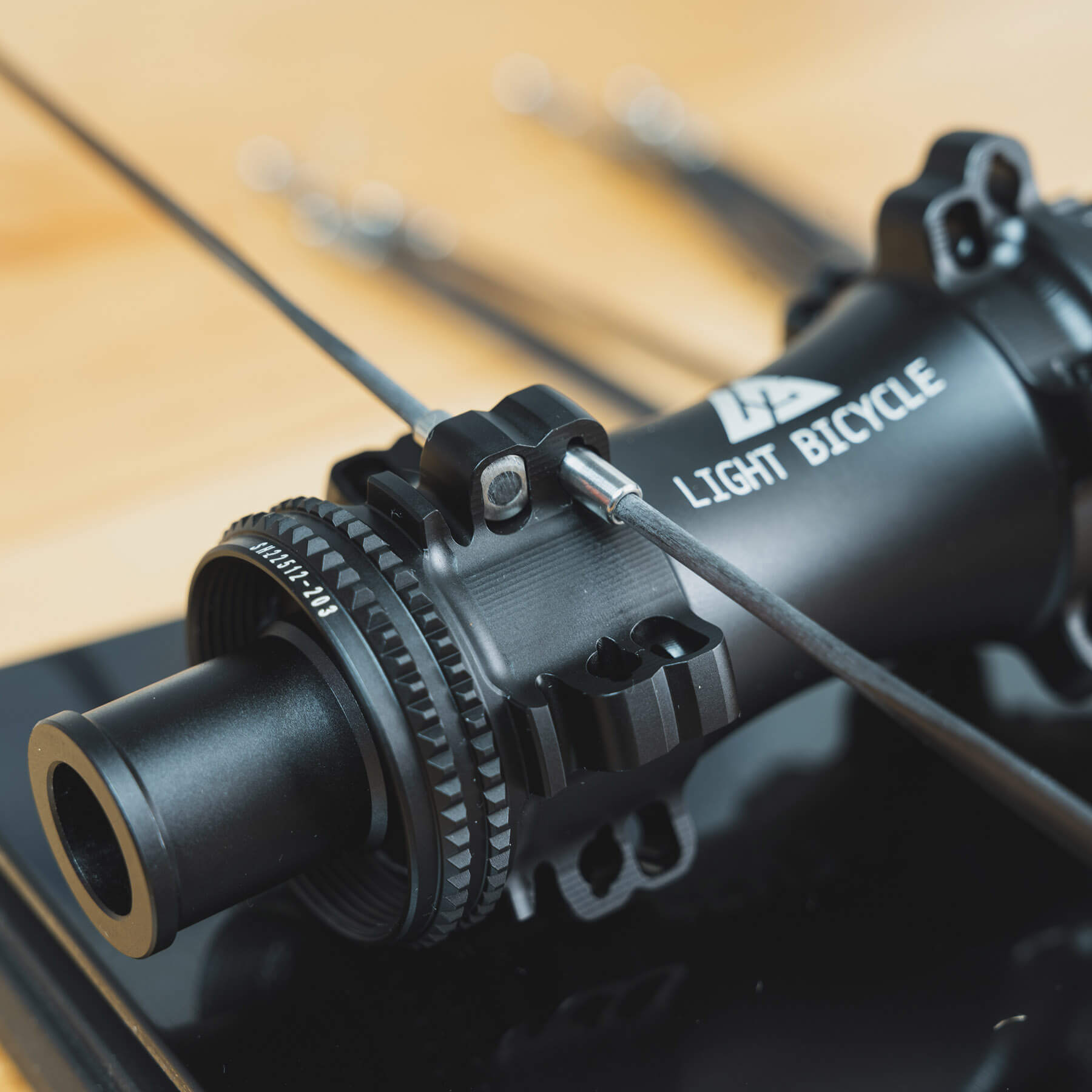 Carbon spoke hub wide flange closeup