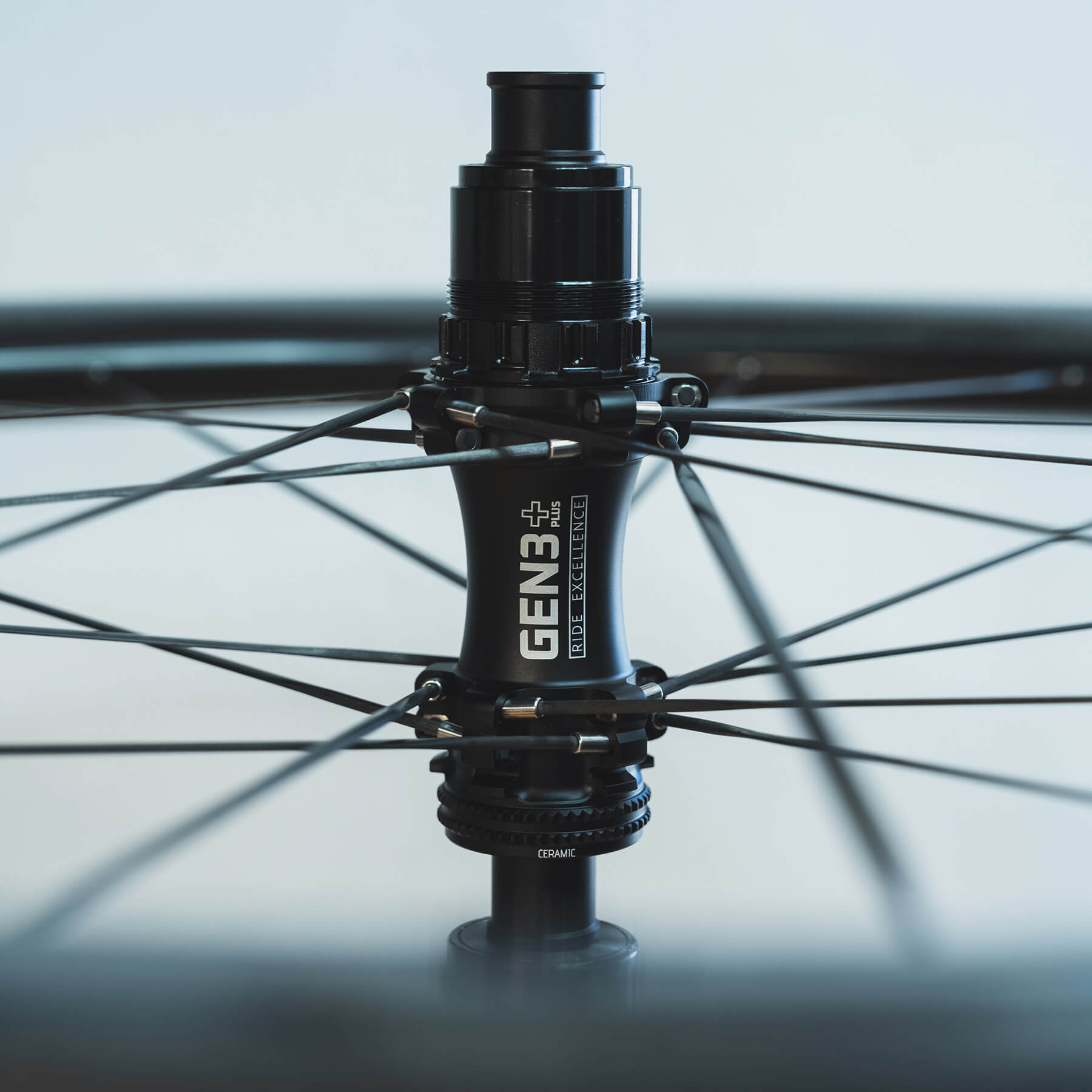 Light Bicycle GEN3 Plus hubs for carbon spokes. Side photo.