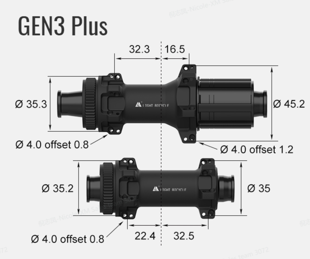 Technical specs GEN3 Plus Speed hubs from Light Bicycle