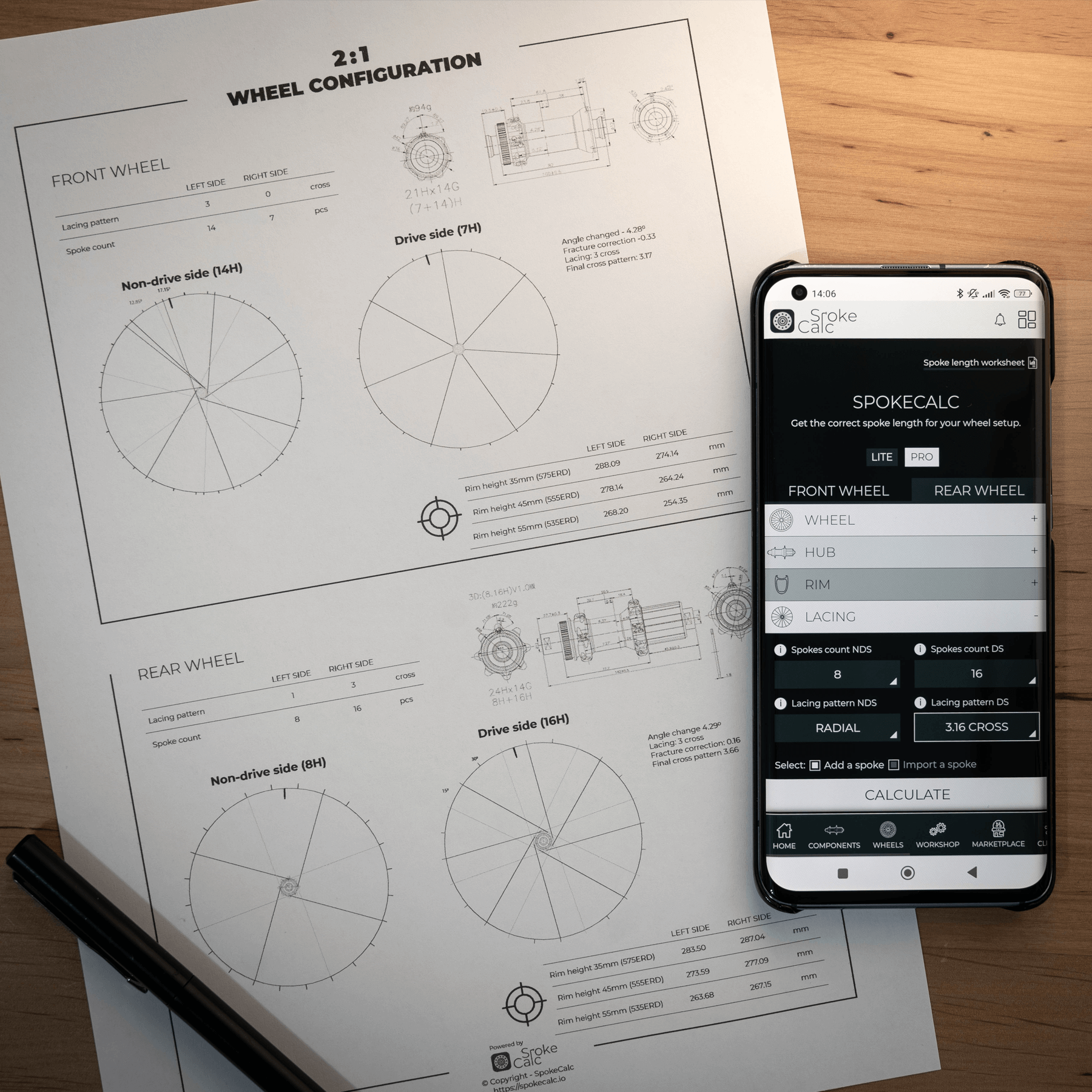  2:1 lacing pattern wheel configuration