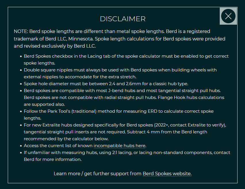 berd spoke calculator disclaimer, read before assembly